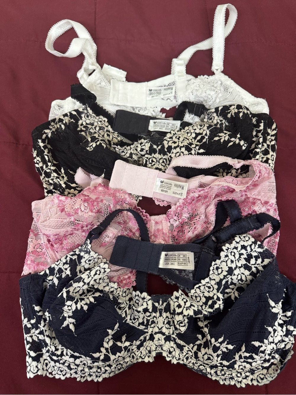 Wacoal Lace Underwire Bra Trio in Navy, Pink, Black & White